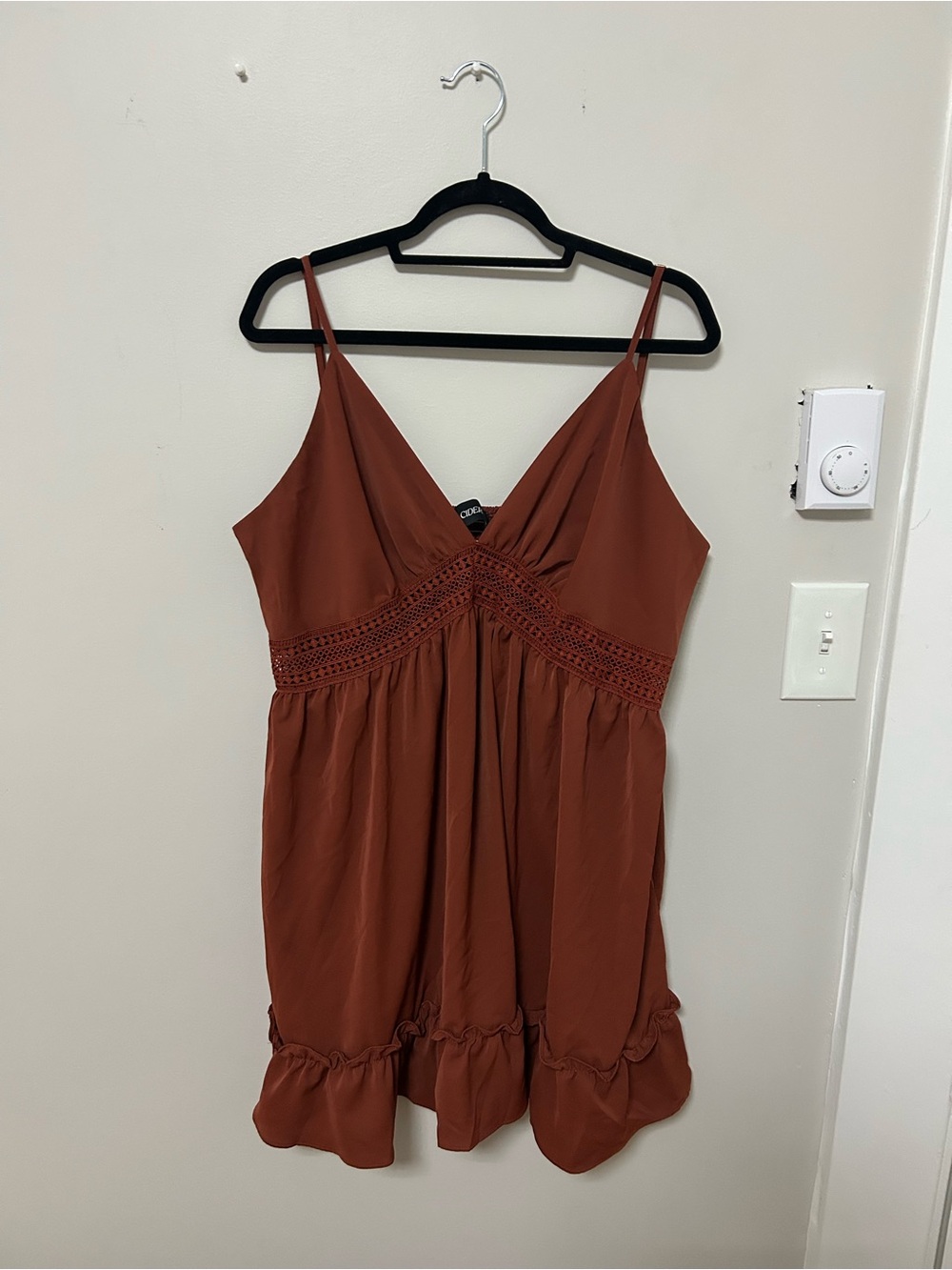 Cider Rust Brown Mini Dress with Crochet Waist